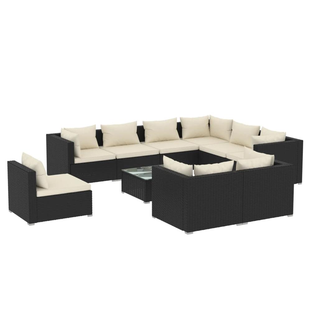 10 Piece Patio Lounge Set with Cushions Poly Rattan Black. Picture 1