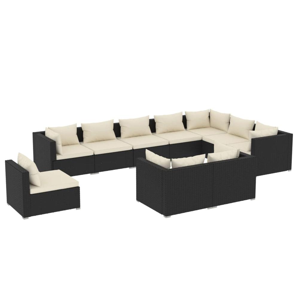 10 Piece Patio Lounge Set with Cushions Poly Rattan Black. Picture 1