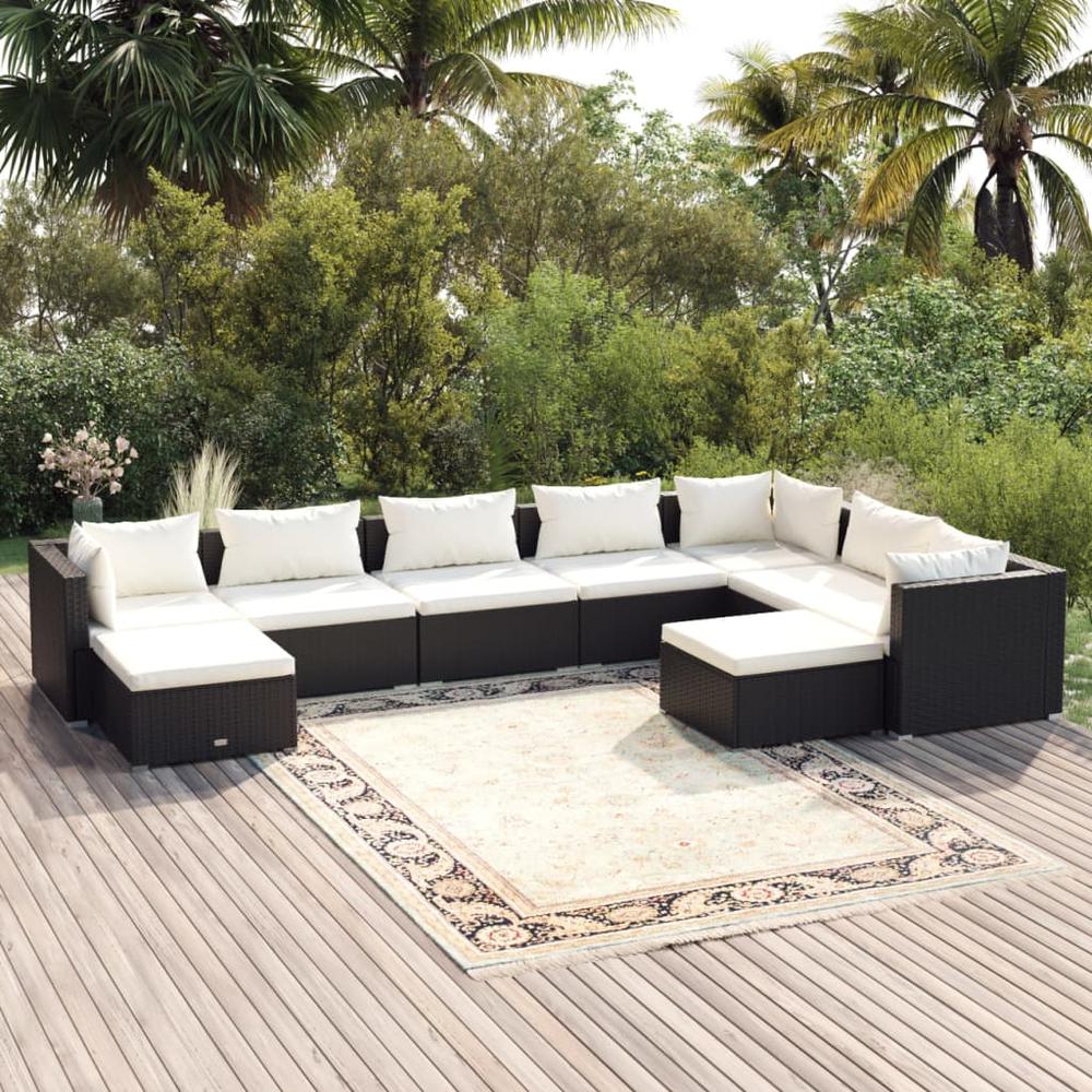 9 Piece Garden Lounge Set with Cushions Poly Rattan Black. Picture 12