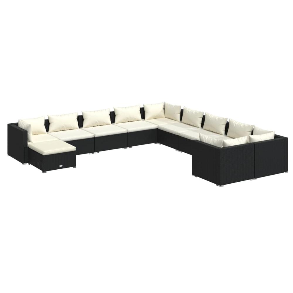 11 Piece Garden Lounge Set with Cushions Poly Rattan Black. Picture 1