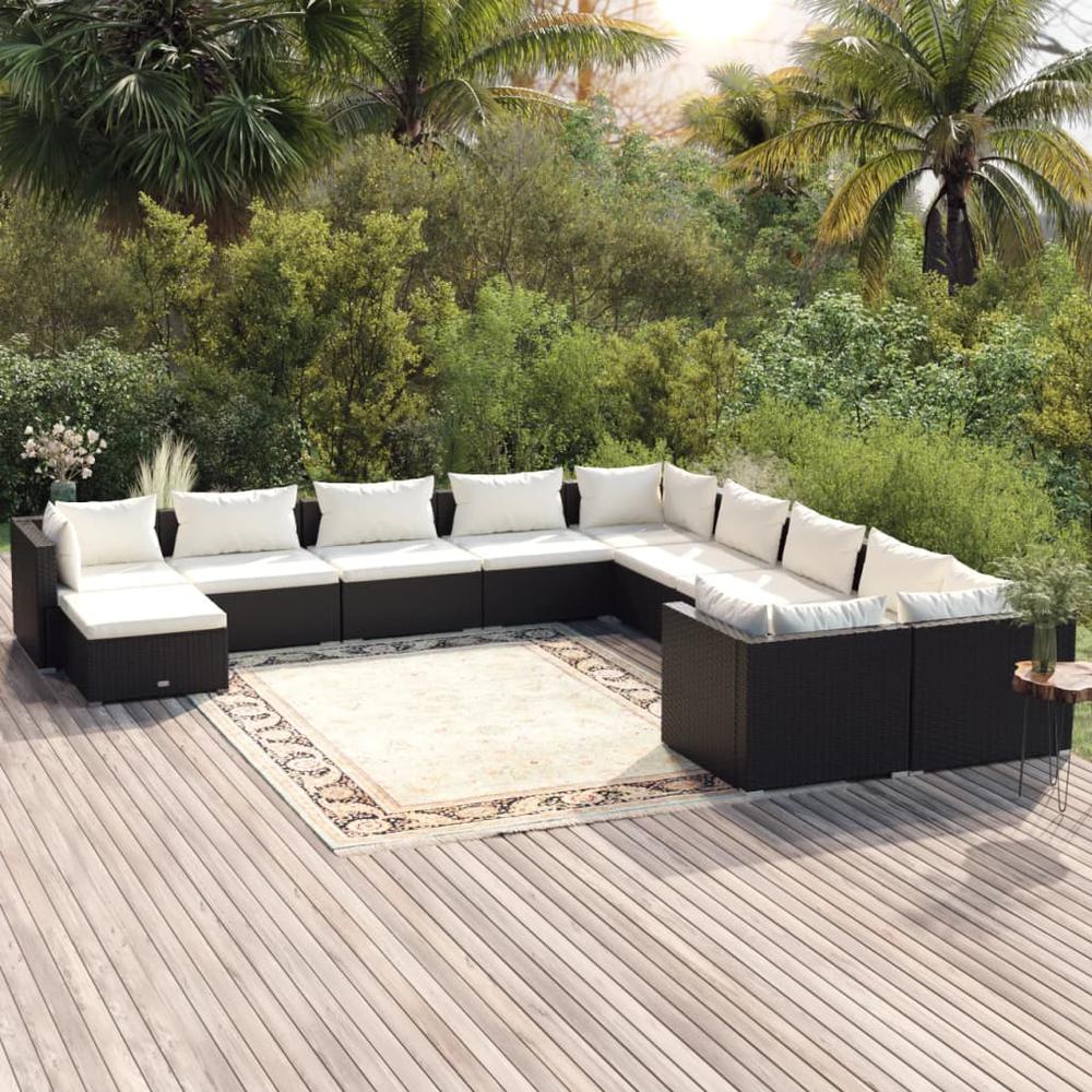 11 Piece Garden Lounge Set with Cushions Poly Rattan Black. Picture 12
