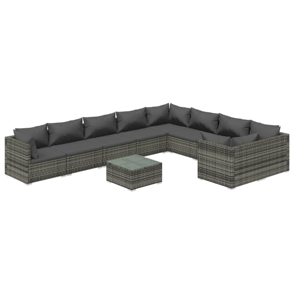 10 Piece Patio Lounge Set with Cushions Poly Rattan Gray. Picture 1