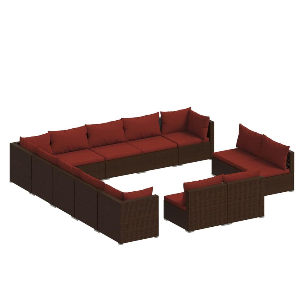 13 Piece Patio Lounge Set with Cushions Brown Poly Rattan. Picture 1