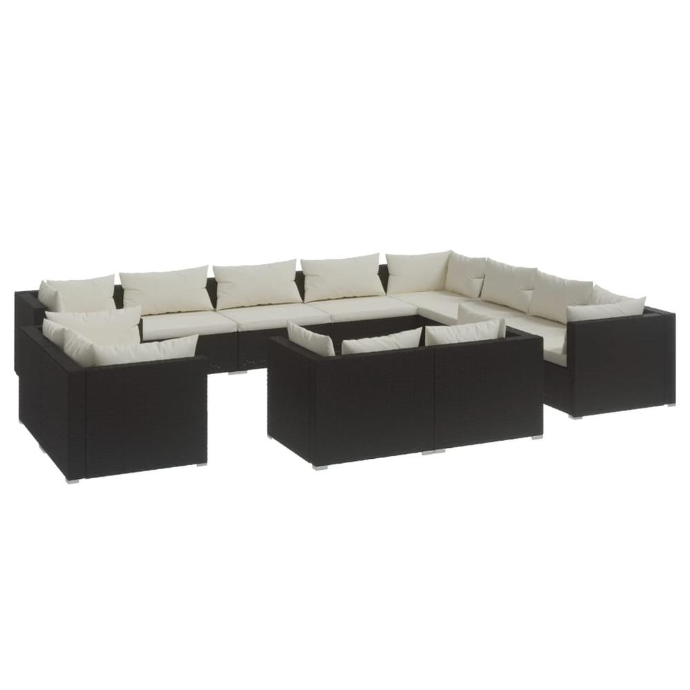 12 Piece Patio Lounge Set with Cushions Black Poly Rattan. Picture 1