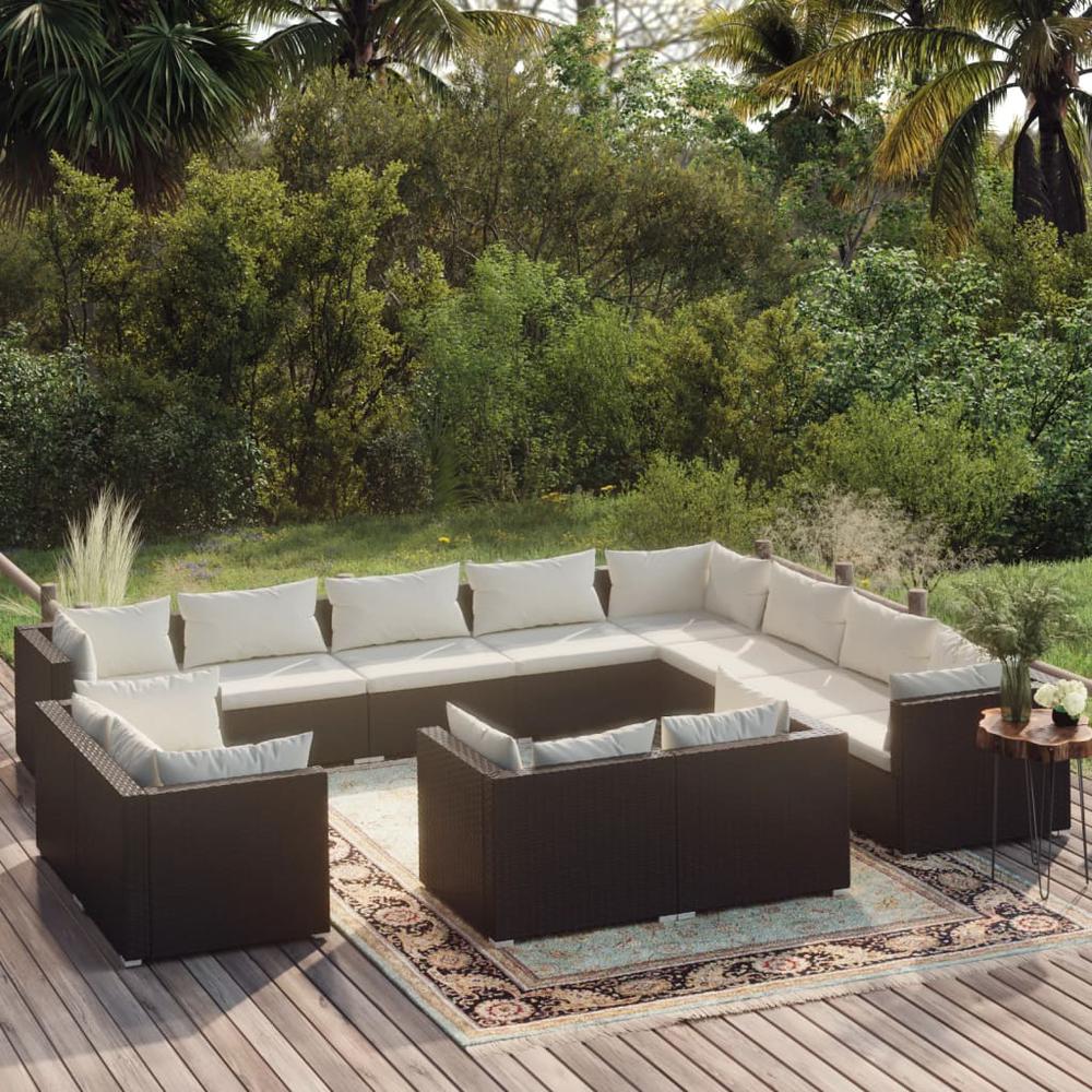 12 Piece Patio Lounge Set with Cushions Black Poly Rattan. Picture 9