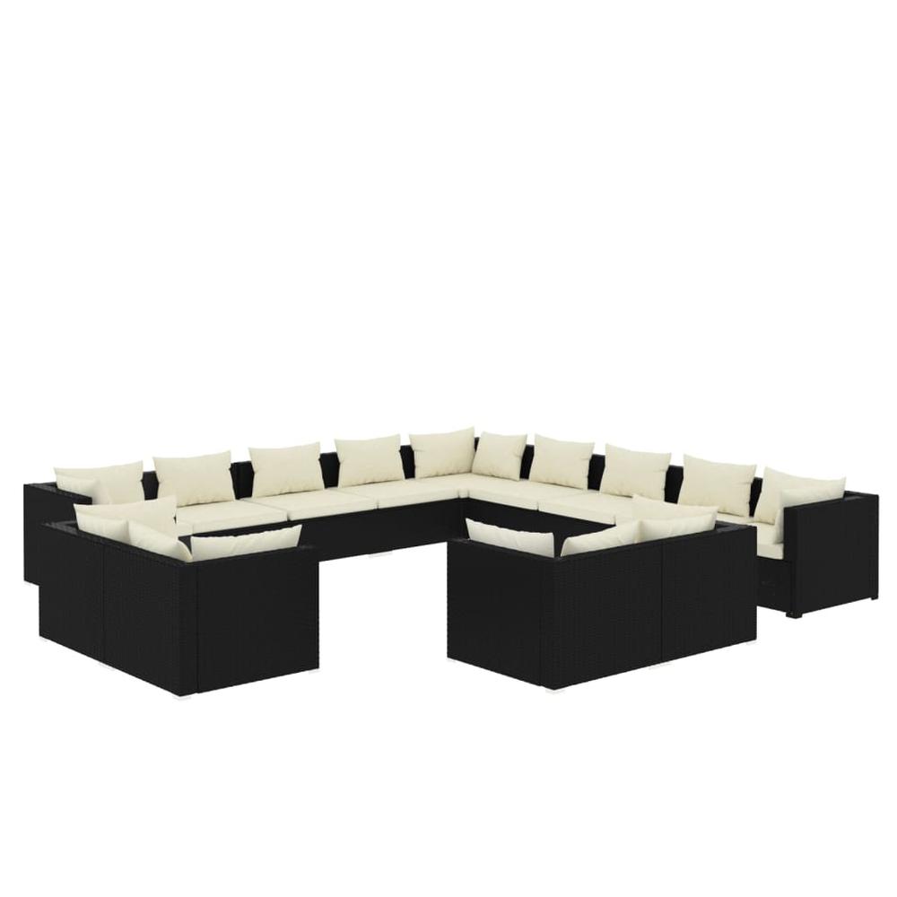 13 Piece Garden Lounge Set with Cushions Black Poly Rattan. Picture 1