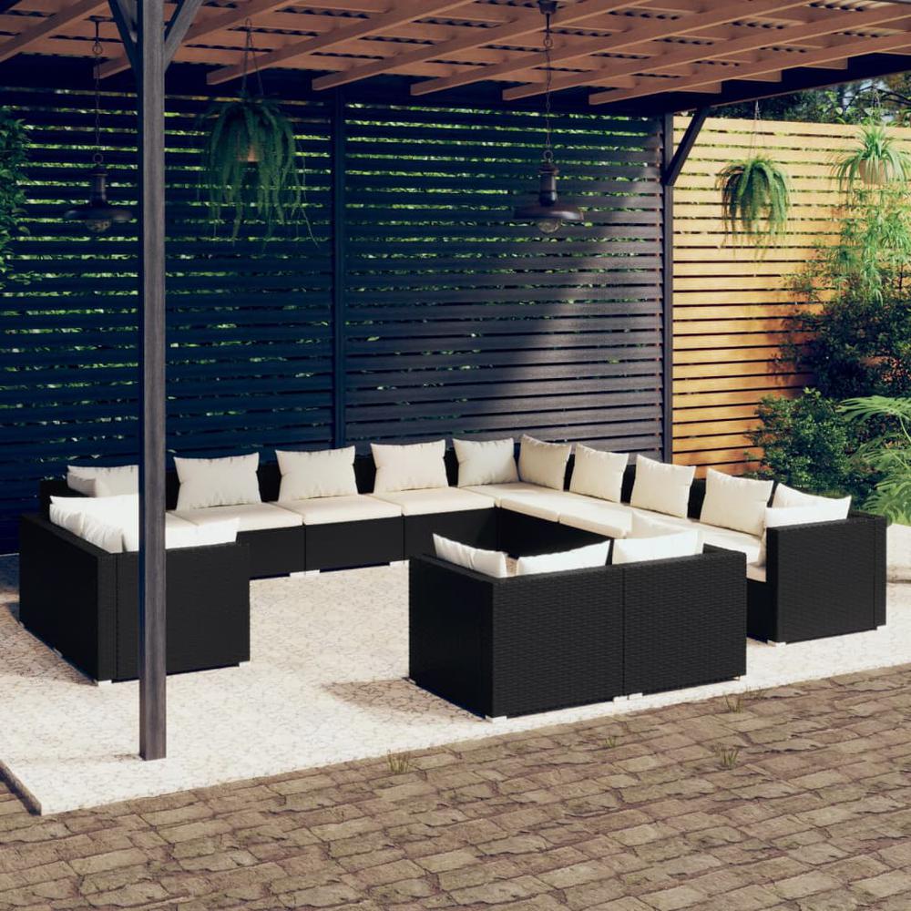 13 Piece Garden Lounge Set with Cushions Black Poly Rattan. Picture 9