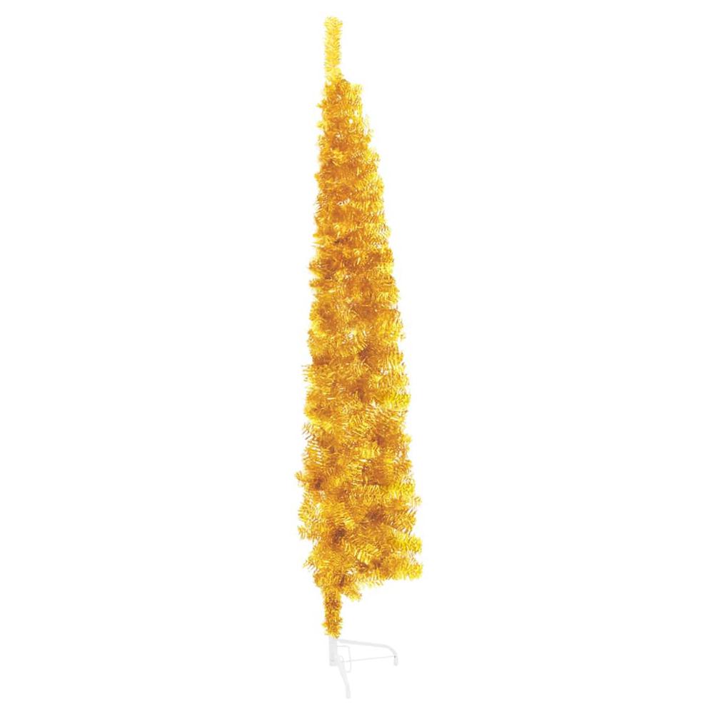 vidaXL Slim Artificial Half Christmas Tree with Stand Gold 70.9". Picture 5