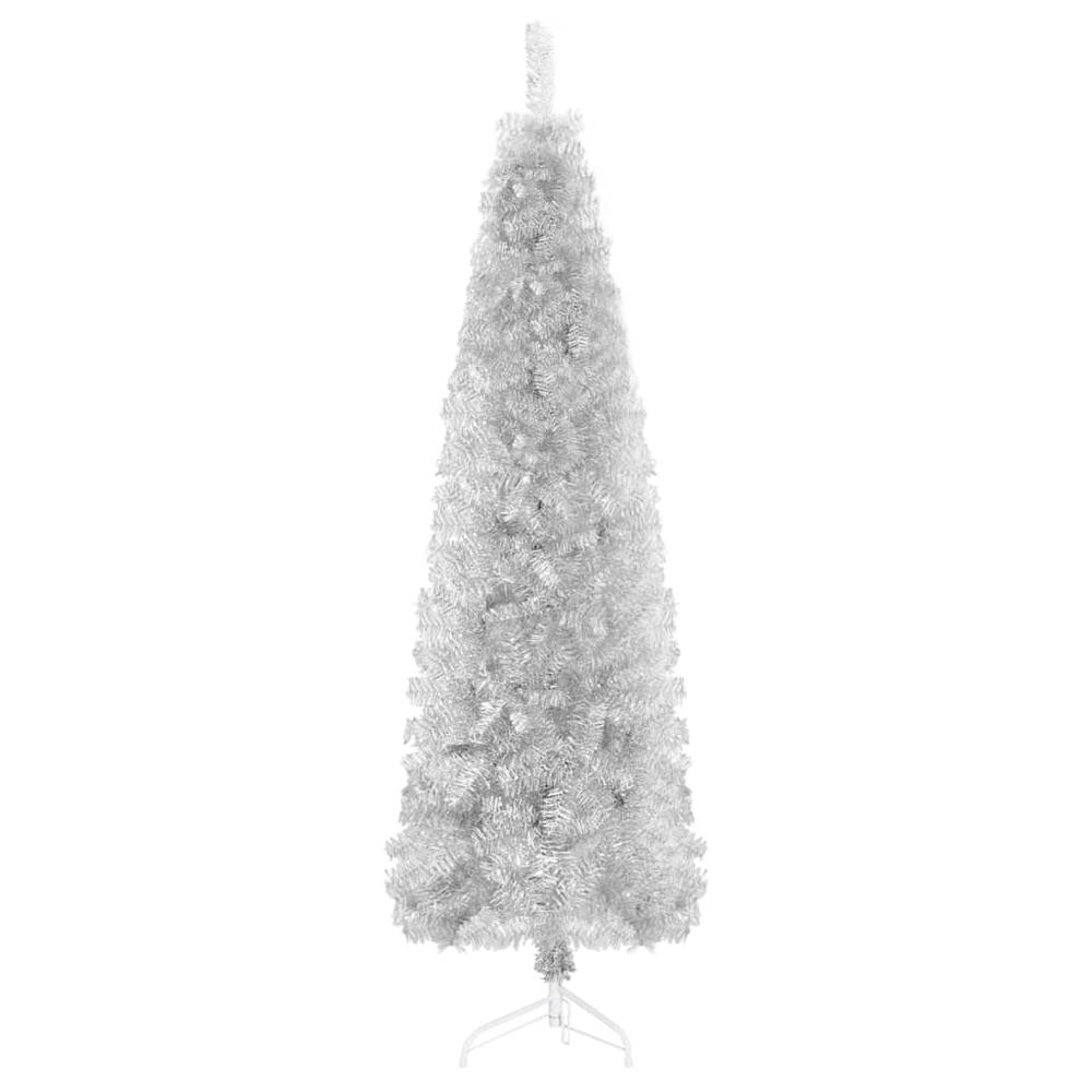 vidaXL Slim Artificial Half Christmas Tree with Stand Silver 70.9". Picture 5