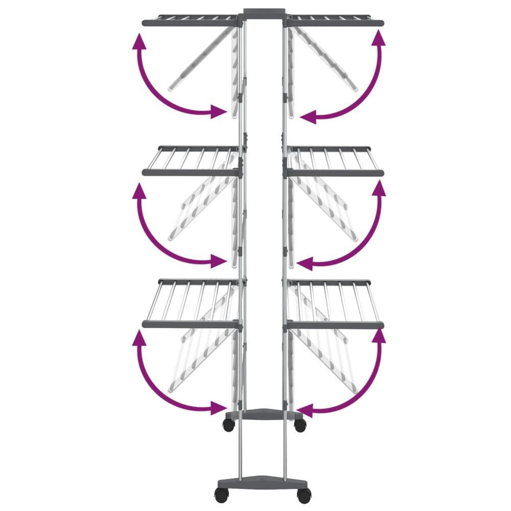 3-Tier Laundry Drying Rack with Wheels Silver 23.6"x27.6"x50.8". Picture 4