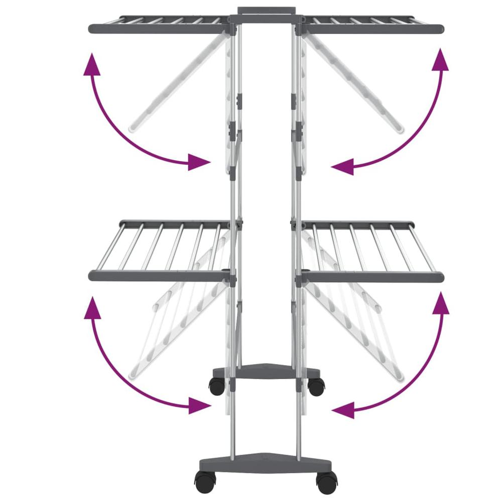 2-Tier Laundry Drying Rack with Wheels Silver 23.6"x27.6"x41.7". Picture 4