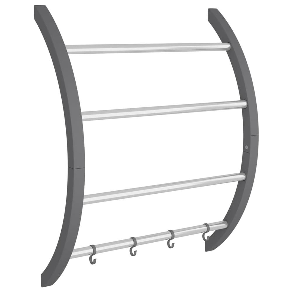 Towel Rack with Hooks Silver 22"x6.3"x28.3" Aluminum. Picture 1