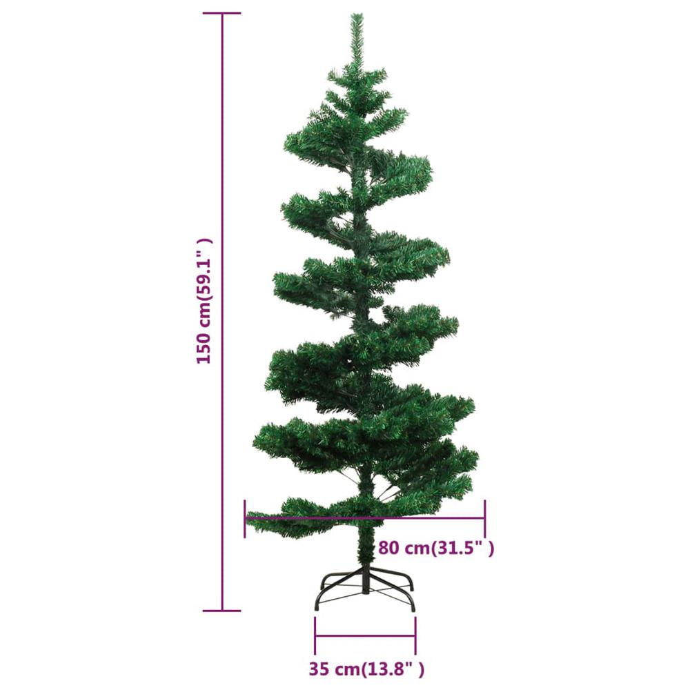vidaXL Swirl Christmas Tree with Stand and LEDs Green 59.1" PVC. Picture 10