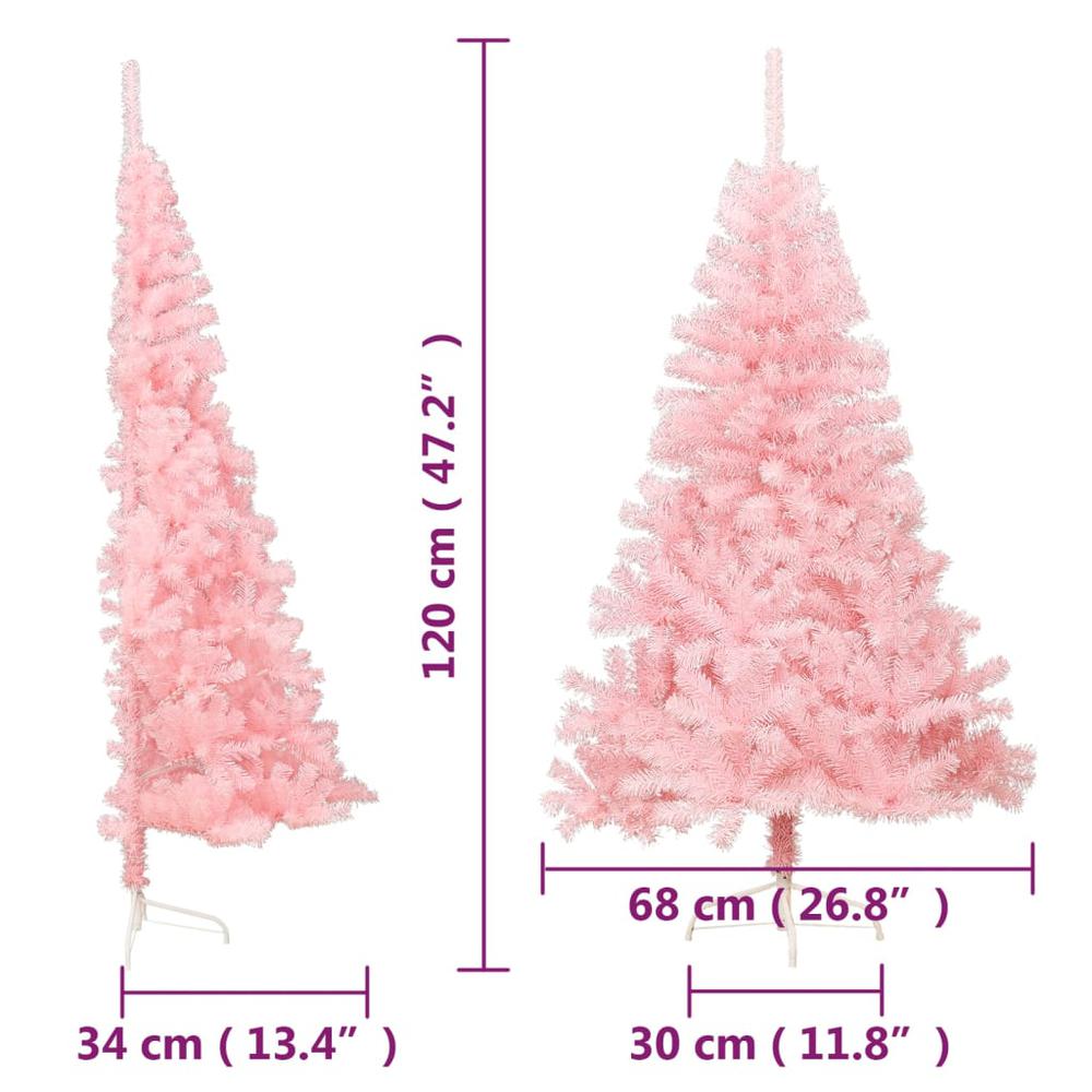 vidaXL Artificial Half Christmas Tree with Stand Pink 47.2" PVC. Picture 9