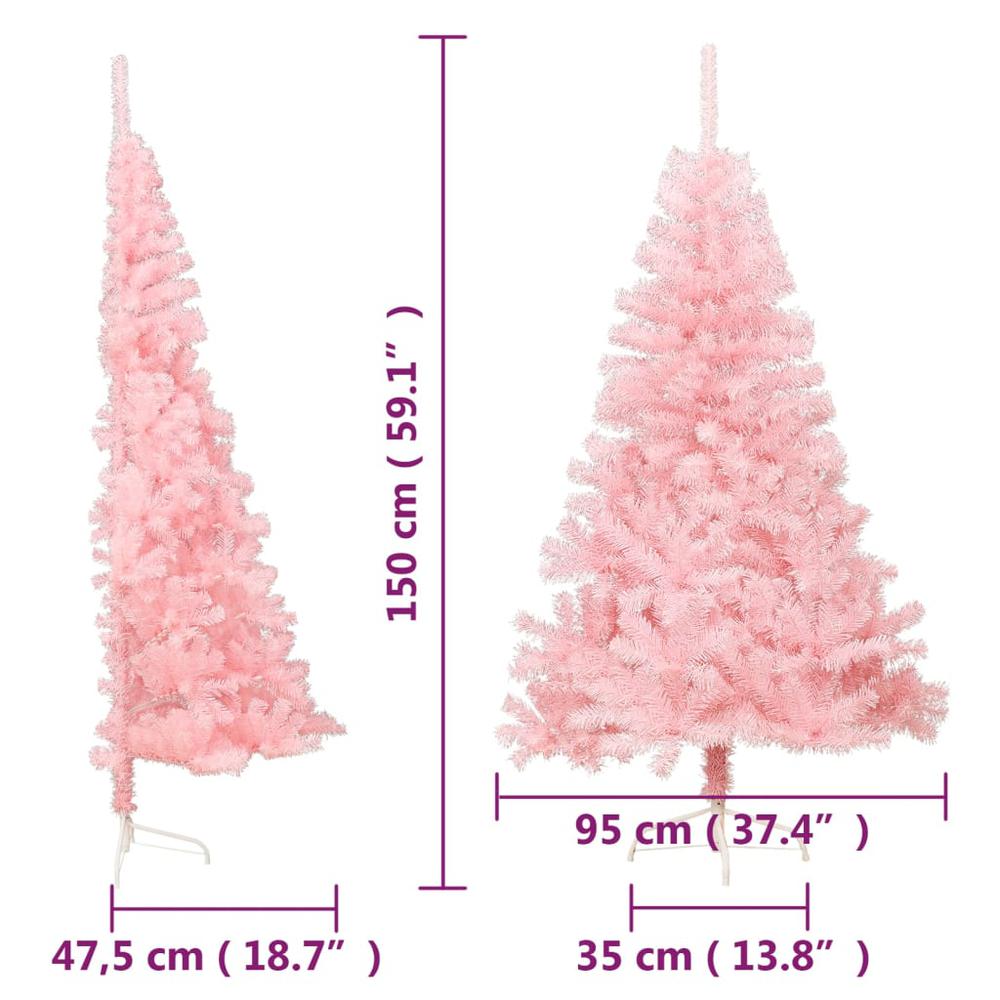 vidaXL Artificial Half Christmas Tree with Stand Pink 59.1" PVC. Picture 9