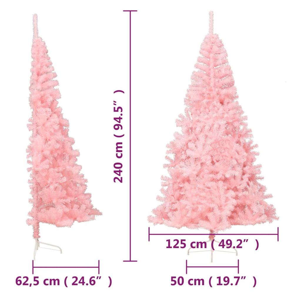 vidaXL Artificial Half Christmas Tree with Stand Pink 94.5" PVC. Picture 9