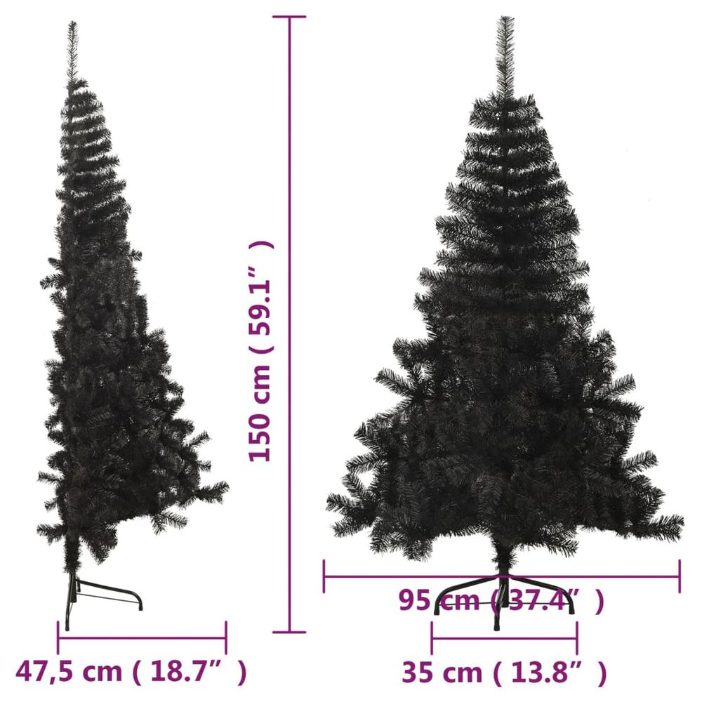 vidaXL Artificial Half Christmas Tree with Stand Black 59.1" PVC. Picture 9