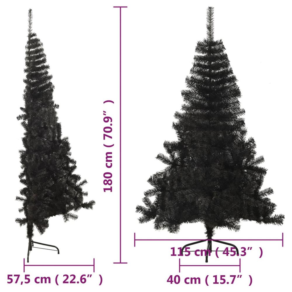 vidaXL Artificial Half Christmas Tree with Stand Black 70.9" PVC. Picture 9