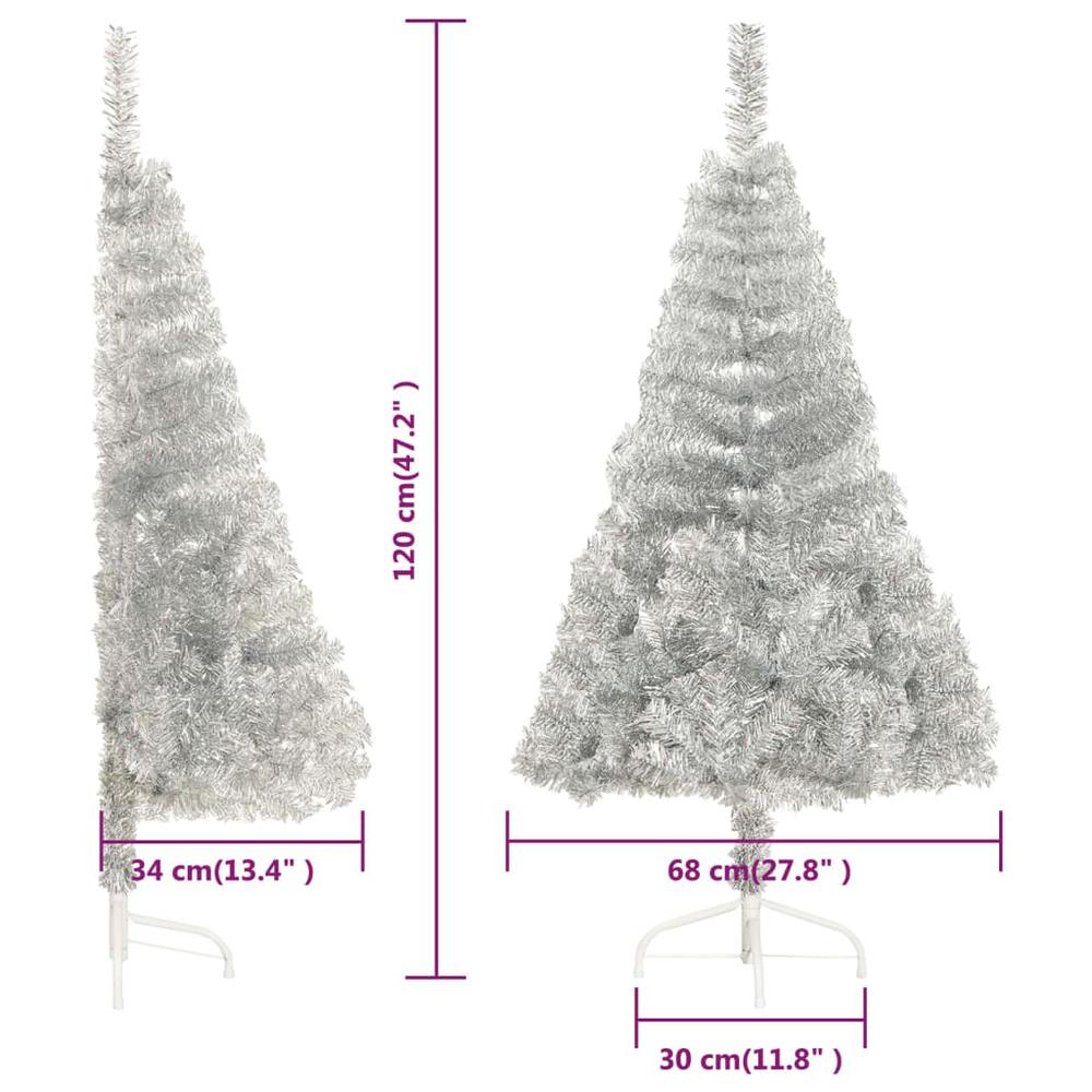 vidaXL Artificial Half Christmas Tree with Stand Silver 47.2" PVC. Picture 8