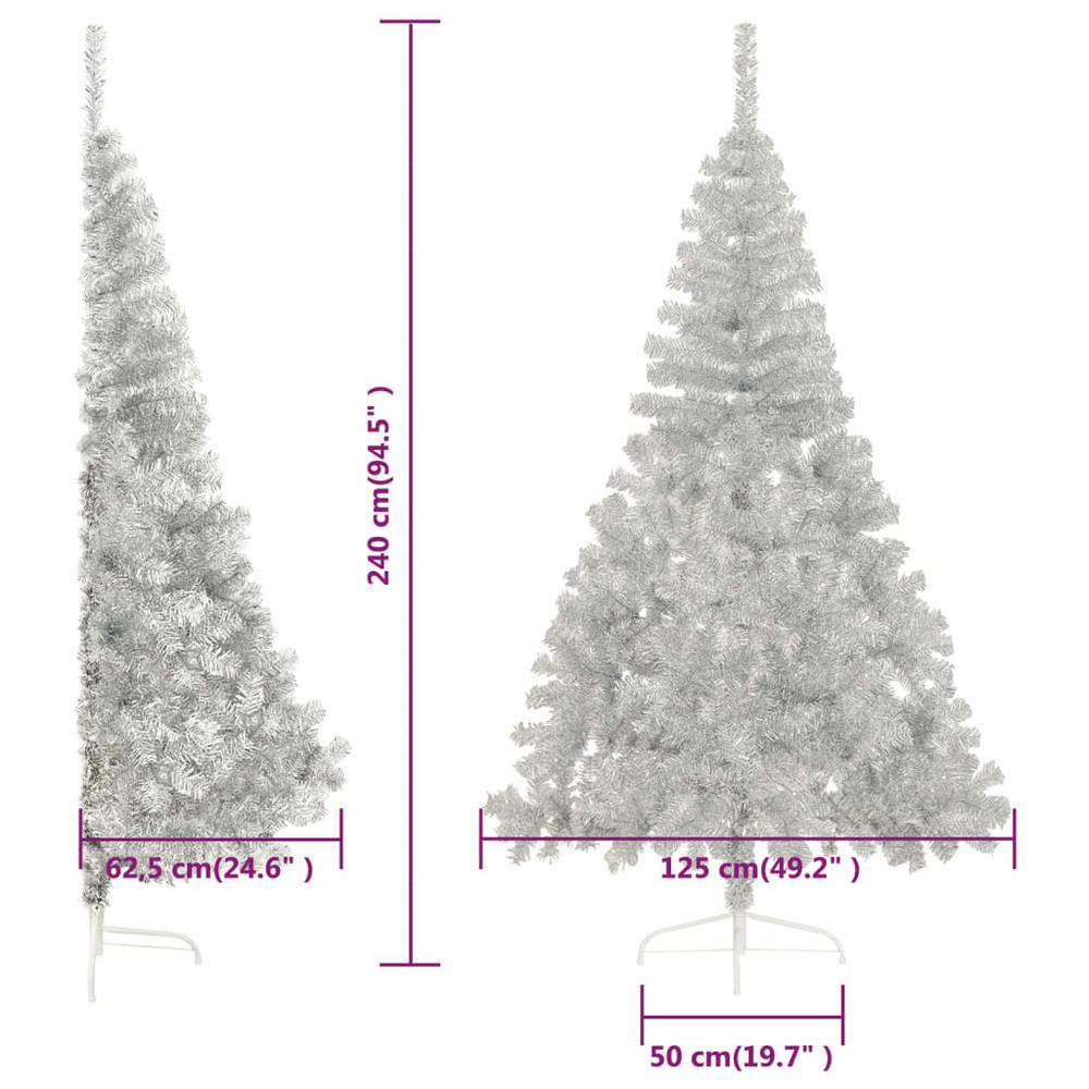 vidaXL Artificial Half Christmas Tree with Stand Silver 94.5" PVC. Picture 8
