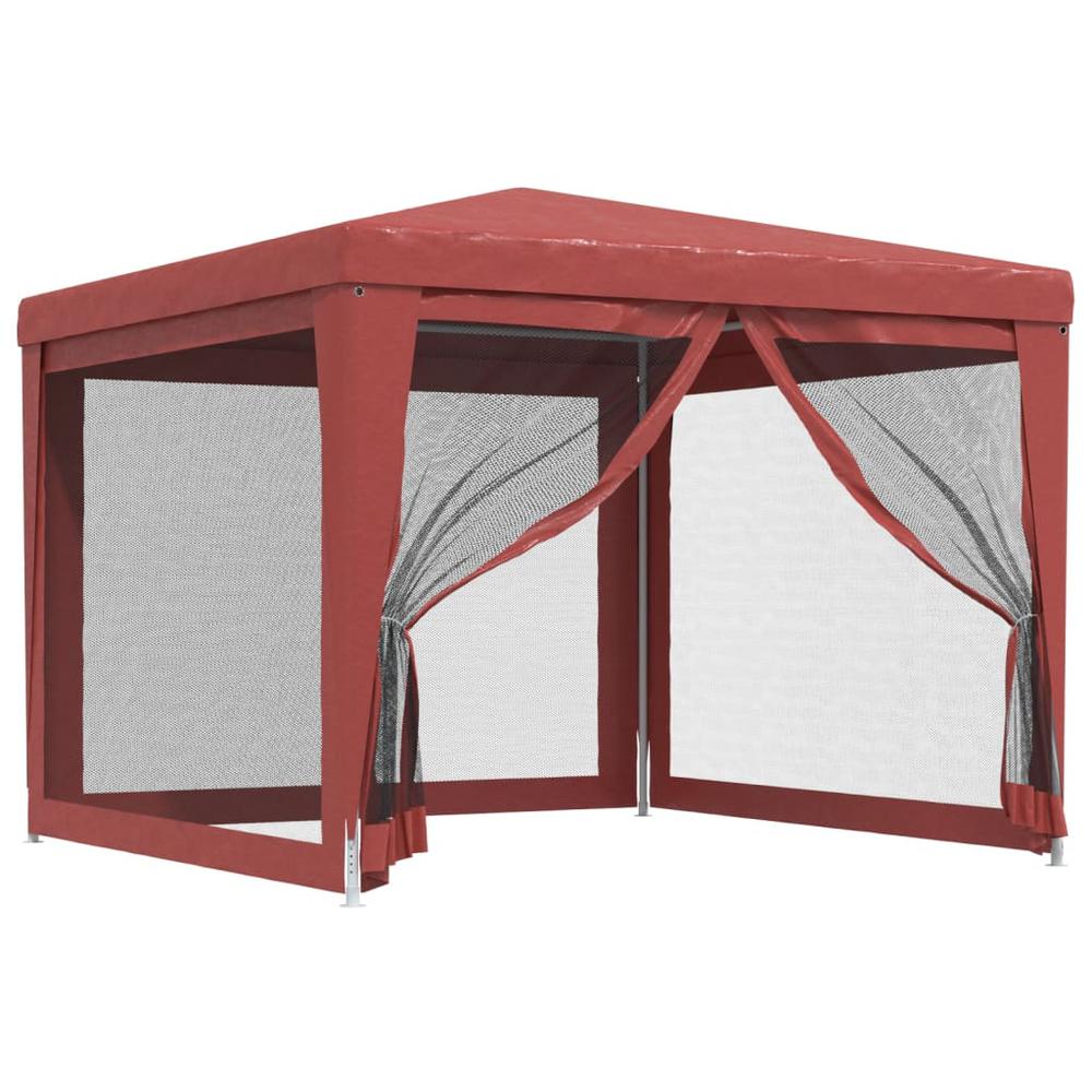 Party Tent with 4 Mesh Sidewalls Red 9.8'x9.8' HDPE. Picture 1