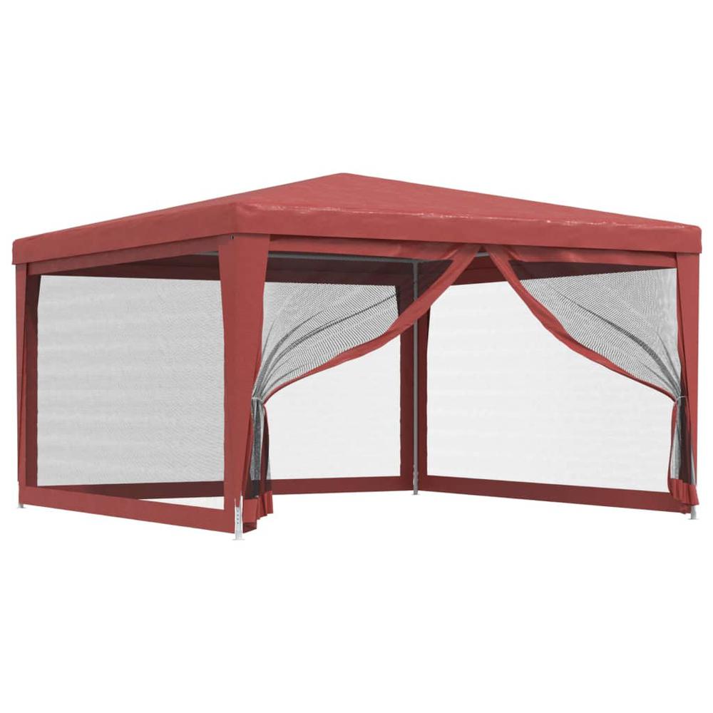 Party Tent with 4 Mesh Sidewalls Red 13.1'x13.1' HDPE. Picture 1