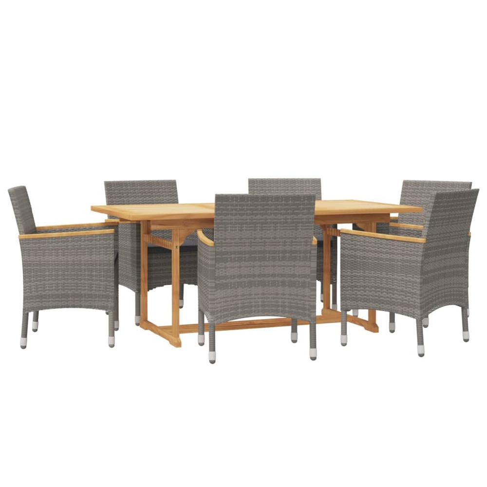 7 Piece Patio Dining Set with Cushions Gray. Picture 2