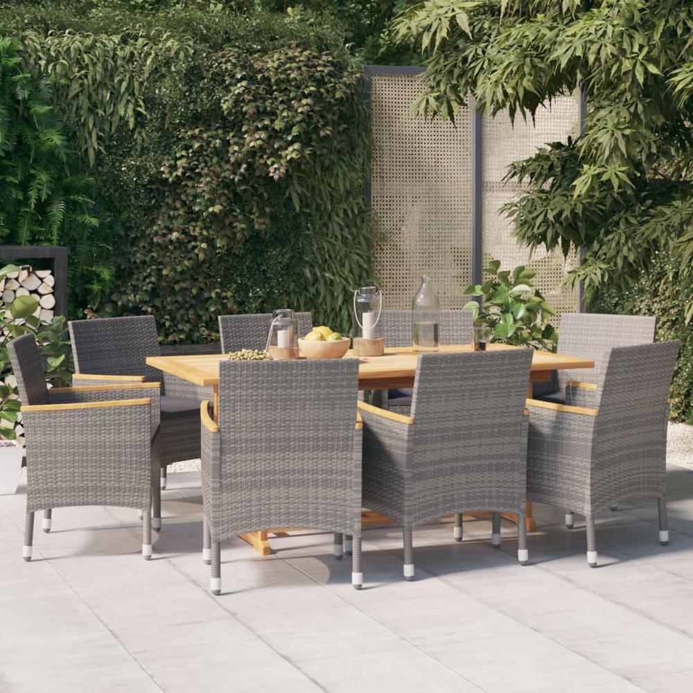 9 Piece Patio Dining Set with Cushions Gray. Picture 11