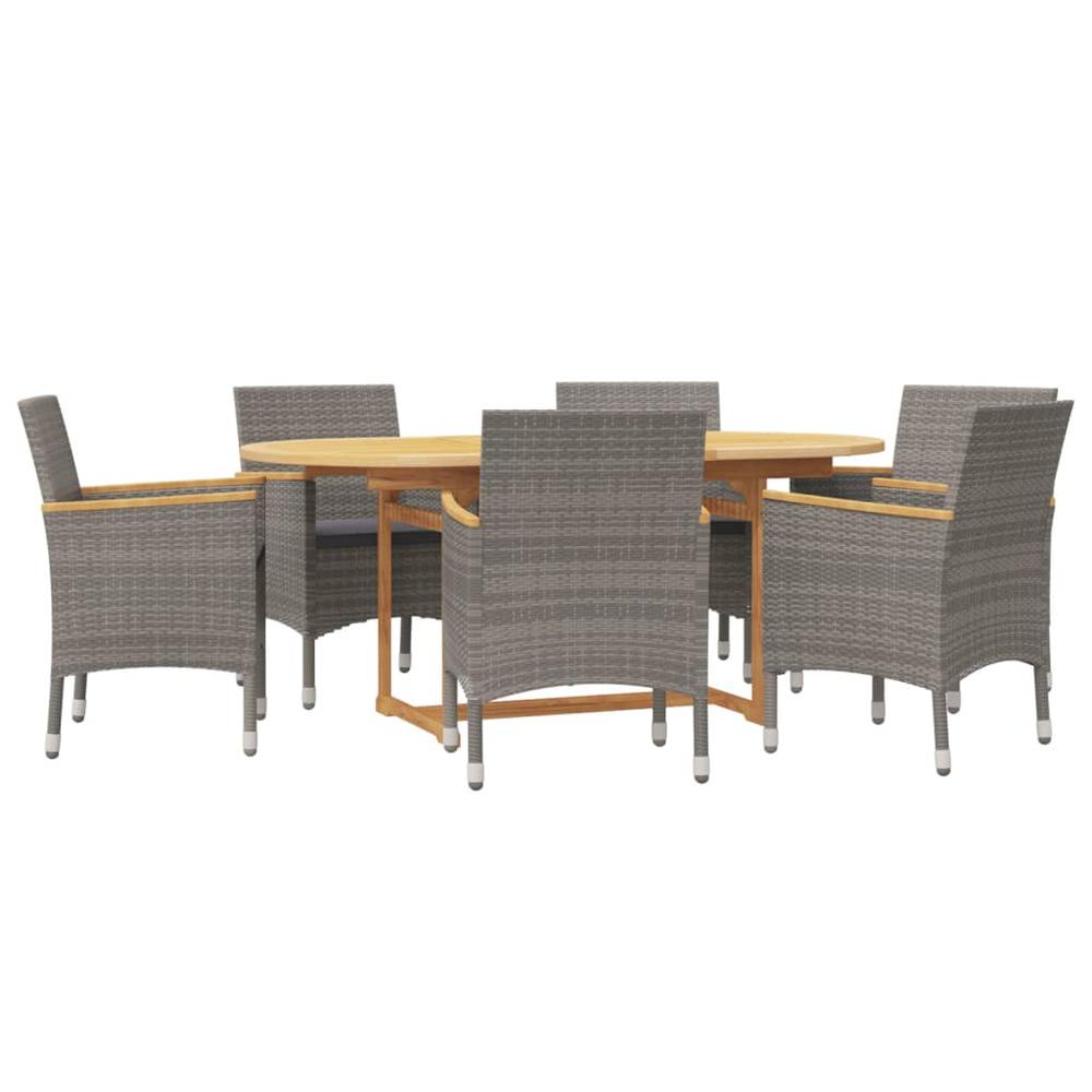 7 Piece Patio Dining Set with Cushions Gray. Picture 2