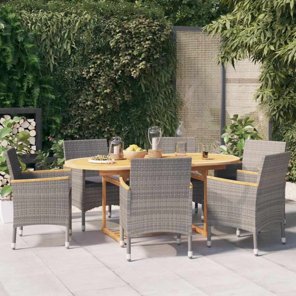 7 Piece Patio Dining Set with Cushions Gray. Picture 11