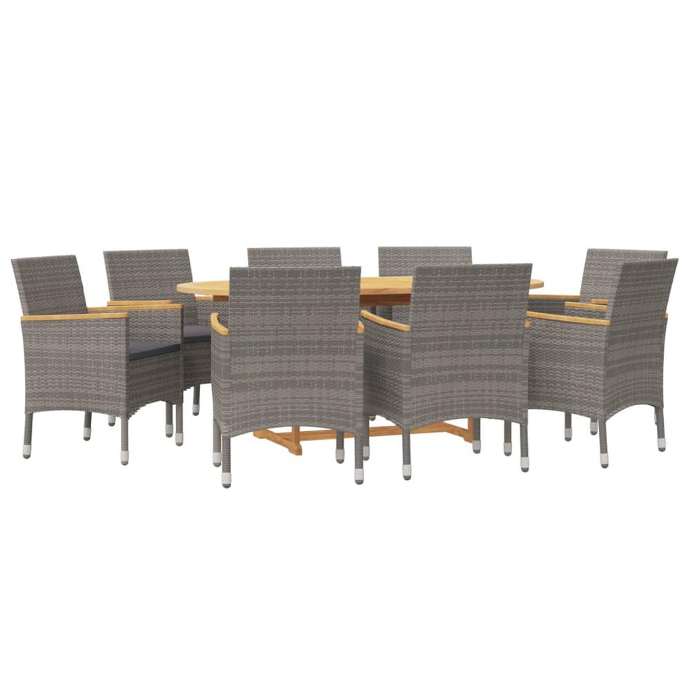 9 Piece Patio Dining Set with Cushions Gray. Picture 2