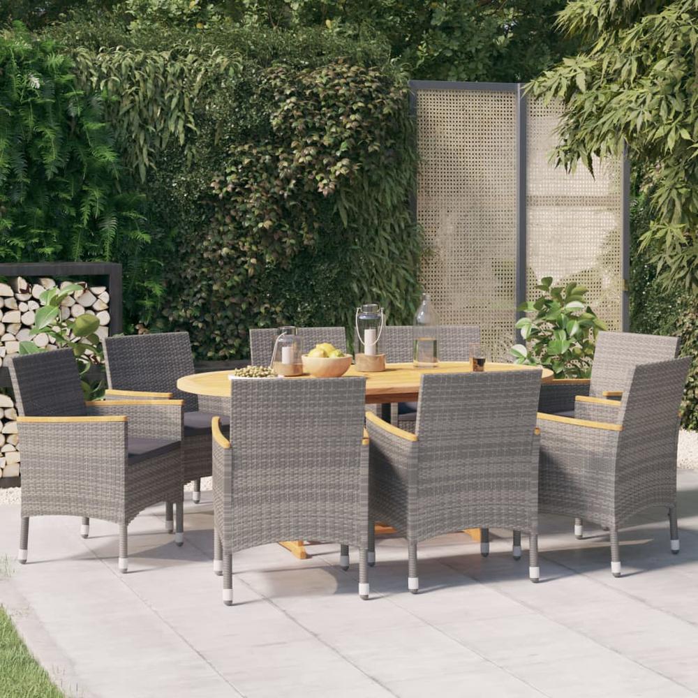 9 Piece Patio Dining Set with Cushions Gray. Picture 11