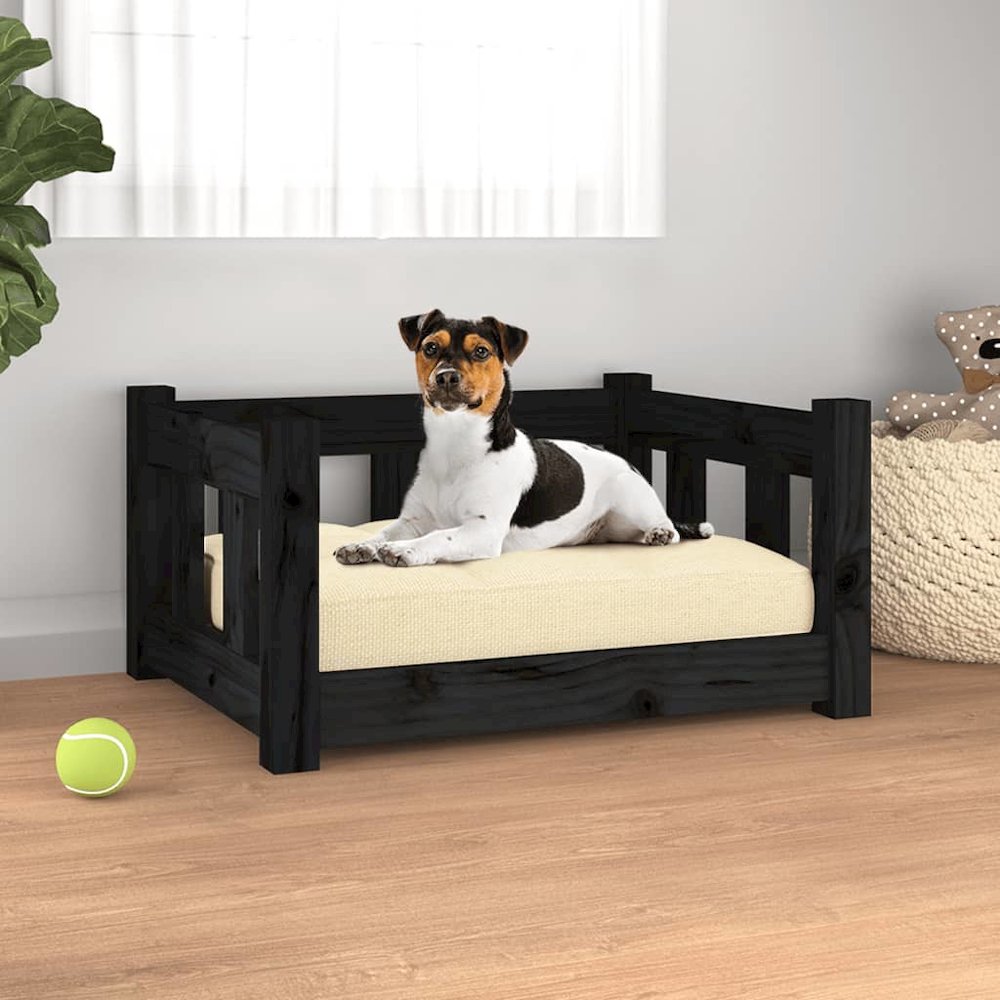 Dog Bed Black 21.9"x17.9"x11" Solid Wood Pine. Picture 1