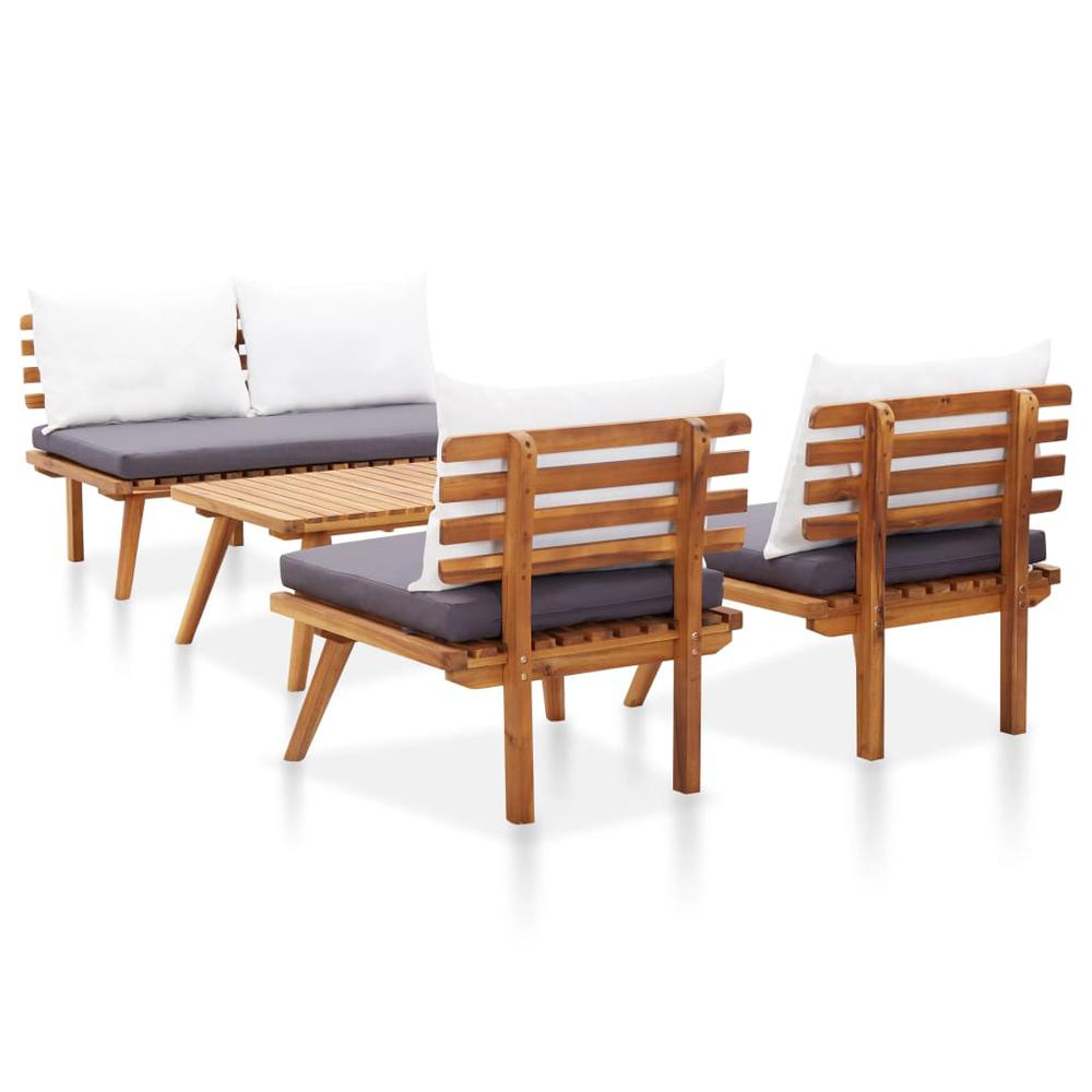 vidaXL 4 Piece Patio Lounge Set with Cushions Solid Wood Acacia. Picture 5
