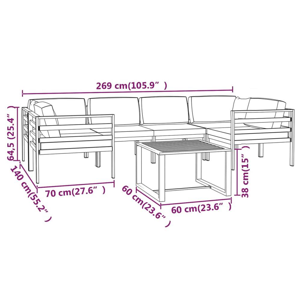 vidaXL 7 Piece Patio Lounge Set with Cushions Aluminum Anthracite, 3107810. Picture 10