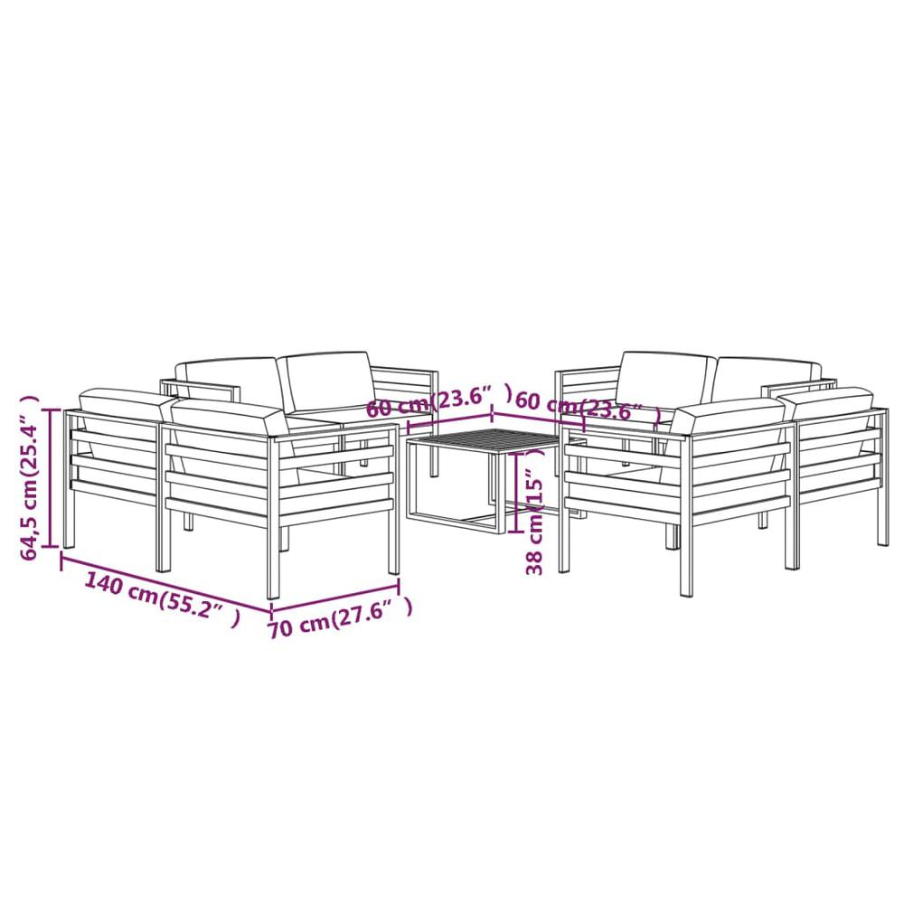 vidaXL 9 Piece Patio Lounge Set with Cushions Aluminum Anthracite, 3107830. Picture 8
