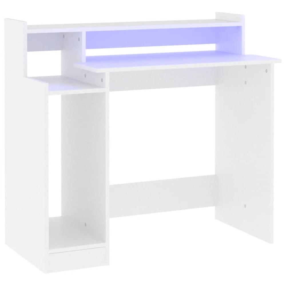 Desk with LED Lights White 38.2"x17.7"x35.4" Engineered Wood. Picture 1