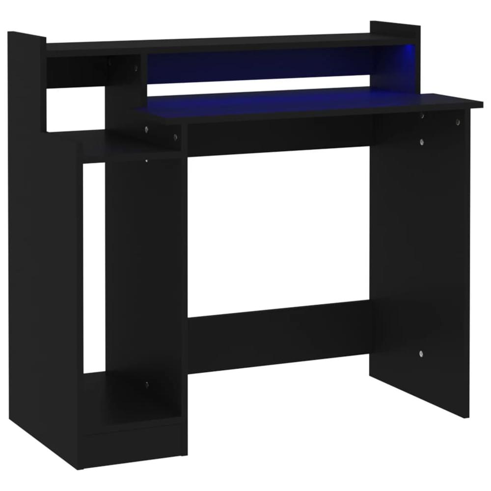 Desk with LED Lights Black 38.2"x17.7"x35.4" Engineered Wood. Picture 1