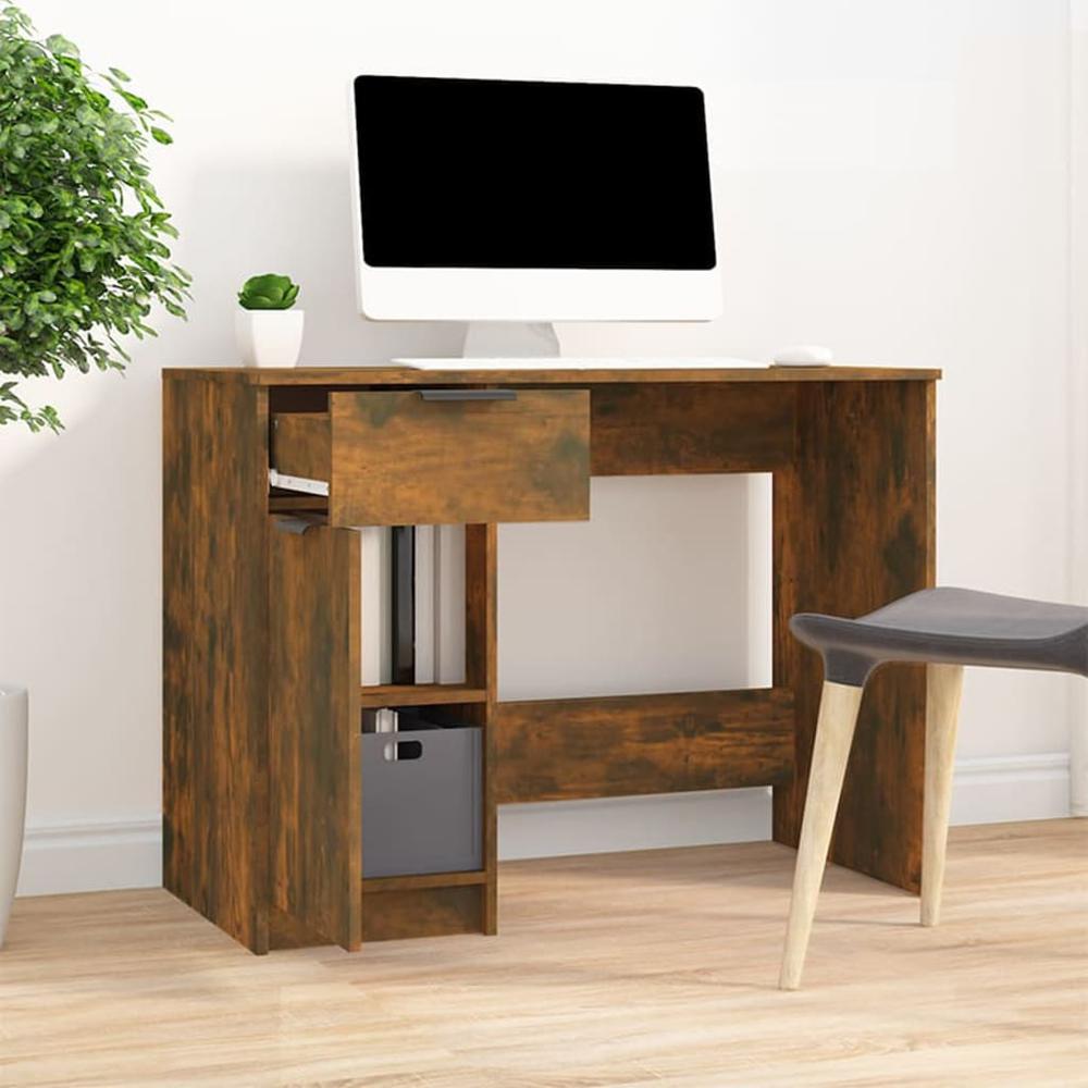 Desk Smoked Oak 39.4"x19.7"x29.5" Engineered Wood. Picture 2