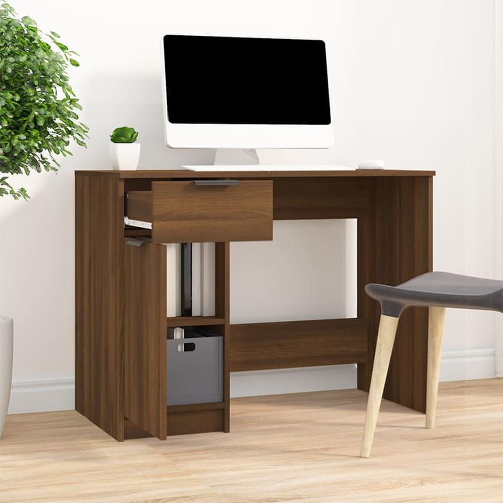 Desk Brown Oak 39.4"x19.7"x29.5" Engineered Wood. Picture 2