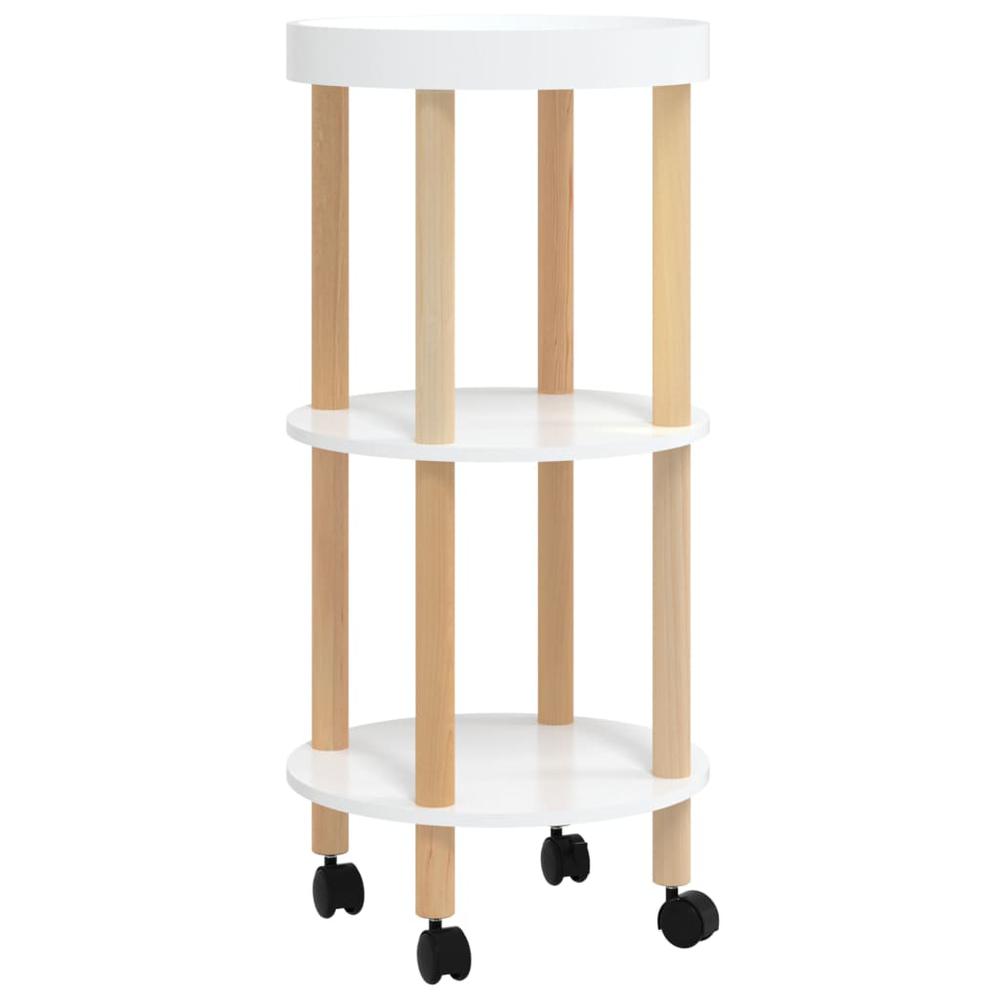 3-tier Trolley White 15"x15"x32.3" Engineered Wood&Solid Wood Pine. Picture 1