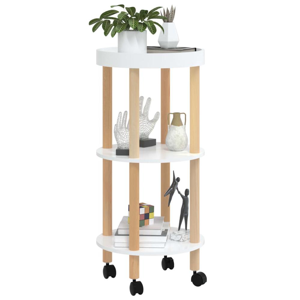 3-tier Trolley White 15"x15"x32.3" Engineered Wood&Solid Wood Pine. Picture 2