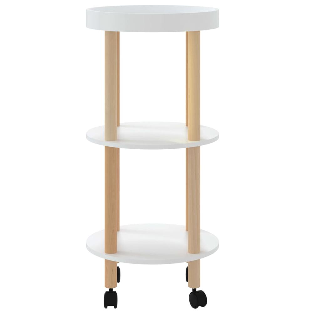 3-tier Trolley White 15"x15"x32.3" Engineered Wood&Solid Wood Pine. Picture 3