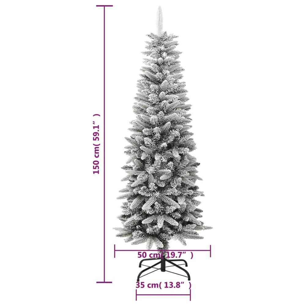vidaXL Artificial Slim Christmas Tree with Flocked Snow 59.1" PVC&PE. Picture 8