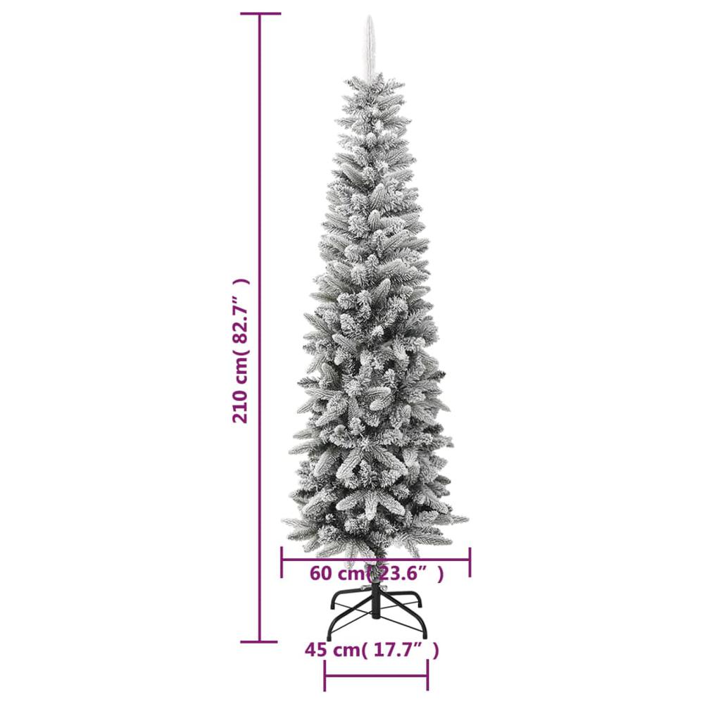 vidaXL Artificial Slim Christmas Tree with Flocked Snow 82.7" PVC&PE. Picture 8