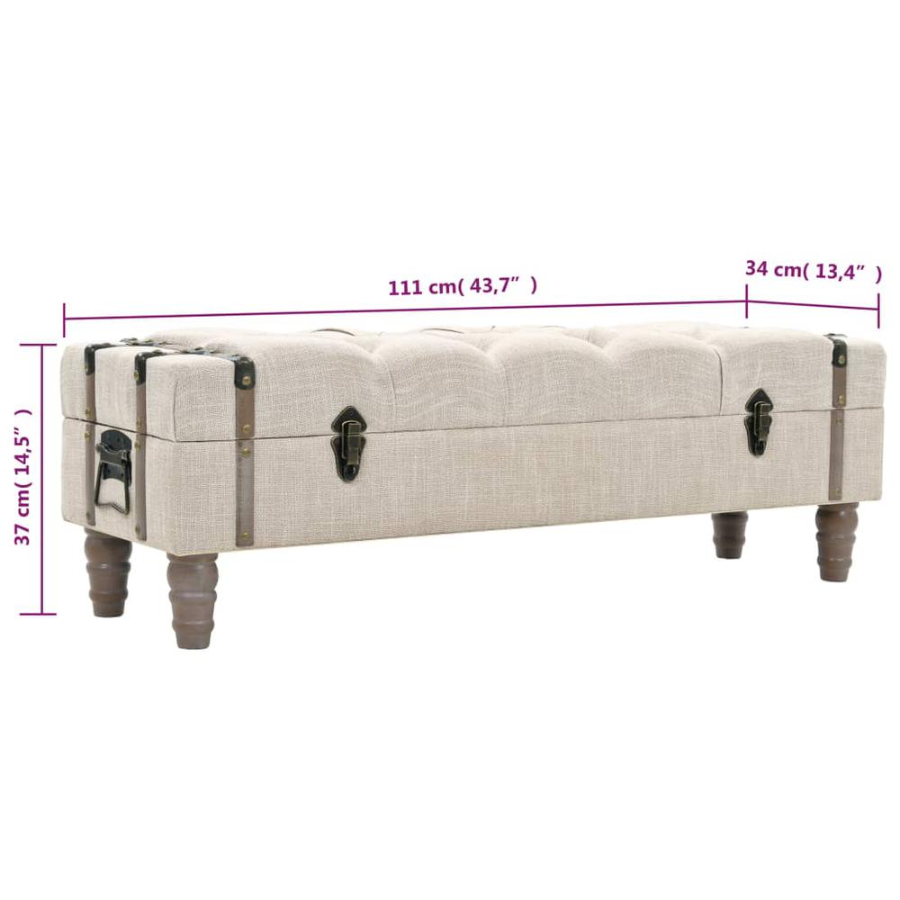 Storage Bench 43.7" Cream Solid Wood Fir&Fabric. Picture 6