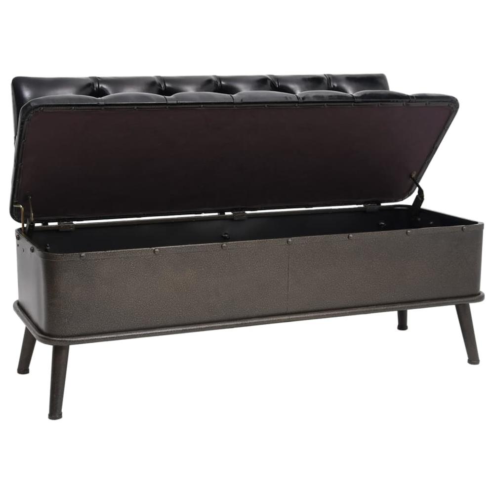 Storage Bench with Backrest 43.3" Black Faux Leather. Picture 1