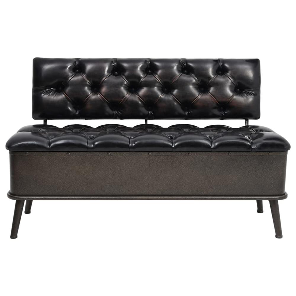 Storage Bench with Backrest 43.3" Black Faux Leather. Picture 2