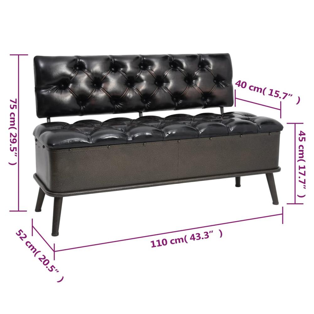 Storage Bench with Backrest 43.3" Black Faux Leather. Picture 8