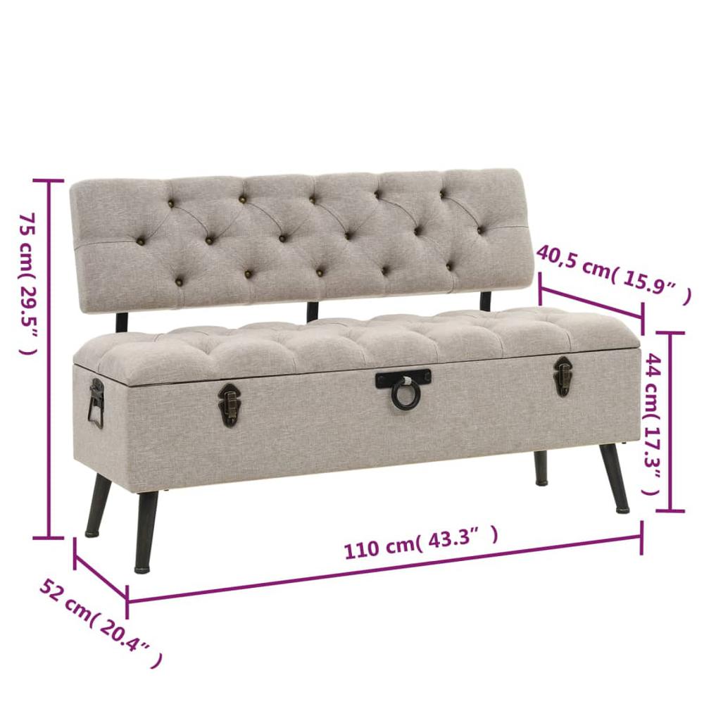 Storage Bench with Backrest 43.3" Cream Fabric. Picture 8